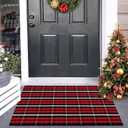 Christmas Red Buffalo Plaid Door Mats Outdoor 2'X3', Cotton Front Door Rug Machine Washable Indoor/Outdoor Area Rug Farmhouse Throw Rug for Layered Door Mats/Porch/Entryway/Kitchen/Bathroom Red