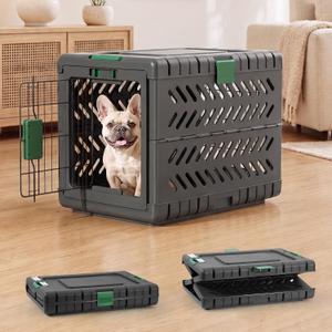 28" L Travel Dog Crate -Collapsible Dog Crate for Medium/Small Dogs, No Tools Required with Space Saving Design,Portable Foldable Dog Carrier with 2 Smooth Wheels,Handles for Easy Moving,Dark Grey