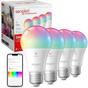 Sengled WiFi Color Changing Light Bulb, Alexa Smart Light Bulbs that Work with Alexa & Google Assistant, A19 RGB No Hub Required, 75 W Equivalent 800LM CRI>90, Set of 4 (4 Count (Pack of 1), Full Color (16 Millions))