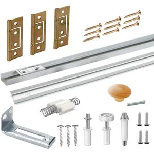 Bifold Door Hardware with Track, Bi-fold Closet Door Hardware Repair Tool Kit, Included Top Guide Wheels, Top Pivot, Bottom Pivot, Spring, Metal Pivot Pin and Steel Track (36 inch), Silver