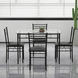 Gymax 5 Piece Dining Set Glass Top Table & 4 Upholstered Chairs Kitchen Room Furniture, Table dimension: 42''x27.5'' x 30'' (L x W x H)
Chair dimension: 16''x 19.5'' x 34'' (L x W x H)