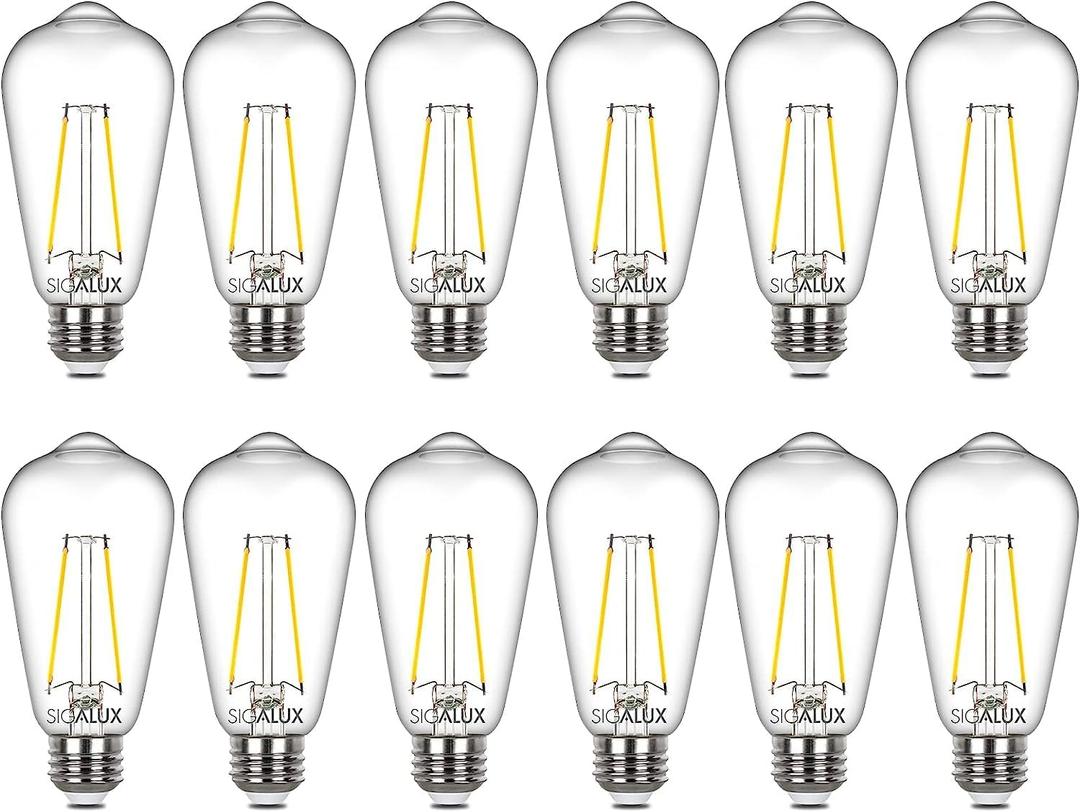 Sigalux Edison Bulbs, E26 LED Bulb ST58 Filament Clear Non-Dimmable Vintage Light Bulbs 40W Equivalent 400LM Daylight White 5000K 15, 000hrs 12 Pack