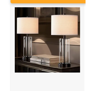Kyrid 23.5'' Glass Table Lamp Set of 2 for Living Room with USB Ports and AC Outlets(Bulbs Included)