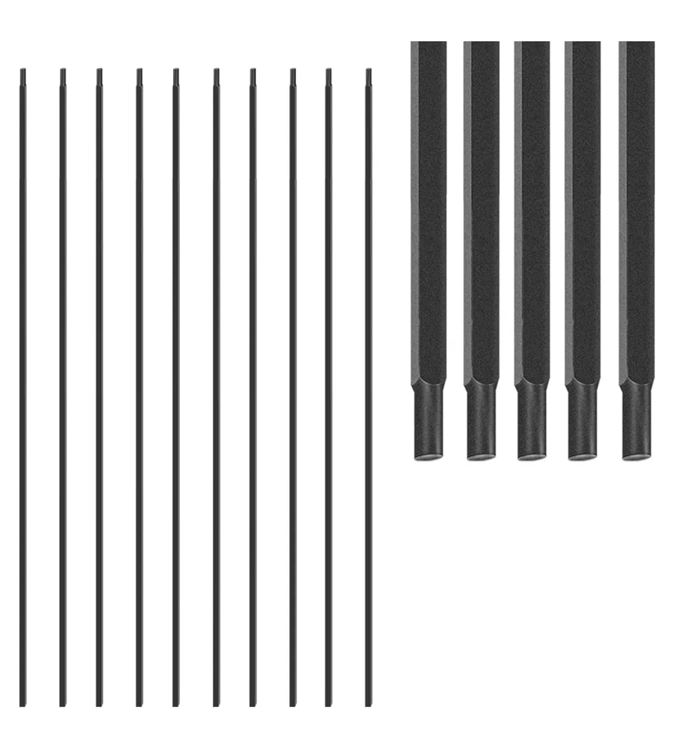 1/2 Inch Wrought Iron Plain Bar Balusters - Hollow Iron Square Metal Stair Balusters - Metal Spindles for Indoor Staircase, Satin Black (50 Pack)