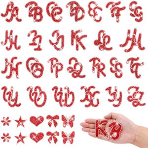 62 Pcs Rhinestone Letter Stickers Crystal Alphabet A-Z Self-Adhesive Letter Patches Bling Glitter Stickers Iron on Letters for Clothing Craft Decor Red
