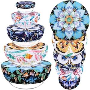 Revahope 5 Pieces 5 Size Bowl Covers Reusable, Elastic Cloth Fabric Bowl Covers for Bread Proofing Washable for Food Storage Fruits Leftover (Lotus)