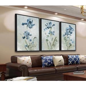 ASDCEUTICALS Large Canvas Wall Art - Blue Iris Floral Paintings Vintage Botanical Wall Decor Blossoms Flower Pictures for Living Room Bedroom Office Bathroom Framed Artwork 16" X 24" X 3 Panels (Green)
