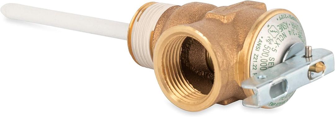 Camco Automatic Temperature and Pressure Relief Valve with Extension Probe and Lever | Features an All Brass Body with a Stainless Steel Pressure Spring