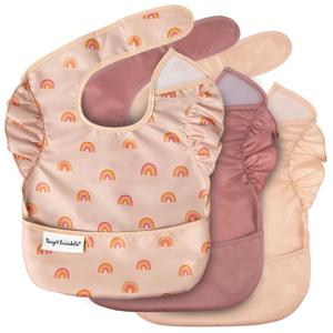 Tiny Twinkle Mess Proof Baby Bibs for Eating - Waterproof, Wipeable Bibs - Toddler Bibs - Travel Friendly - PFAS, PVC, BPA, Phthalate Free - Baby Food Bibs(3 Pack,Boho)