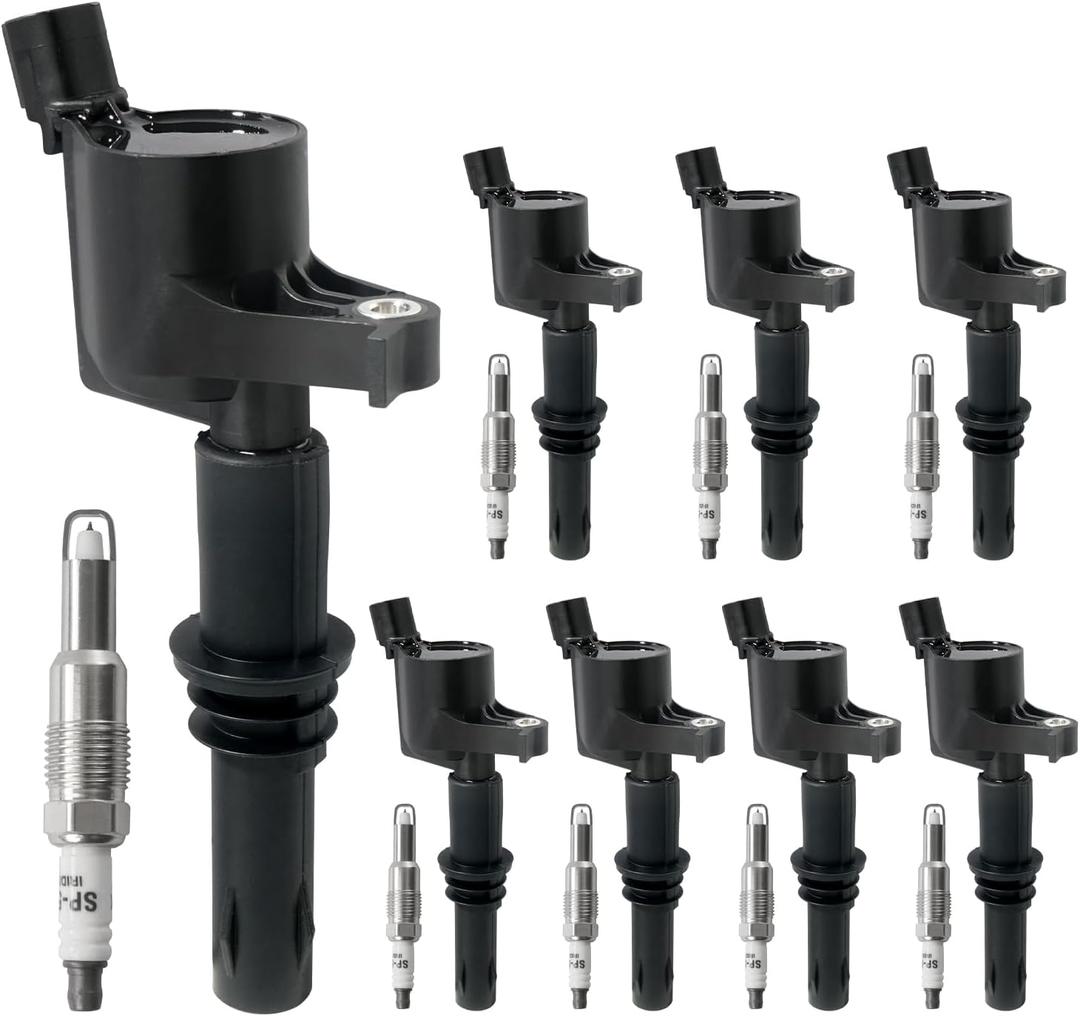 Set of 8 Ignition Coil Packs & Spark Plugs Compatible with 5.4L V8 2004-2008 Ford Expedition F150 F250 F350 Super Duty, Lincoln Mark LT Navigator Replace DG511 FD508 C1541 SP546 (Straight Black Boot)