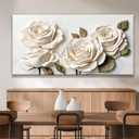 Suconvng Large Wall Art For Living Room Floral Wall Art Decor Modern Canvas Art Wall Decor 29" X 58" Painting White Flower Wall Art For Bedroom Home Office Dining Room Home Wall Decoration