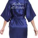 Women's Satin Robes with Rhinestones Bride Bridesmaid Short Sleepwear Wedding Party Dressing Gown, M Navy