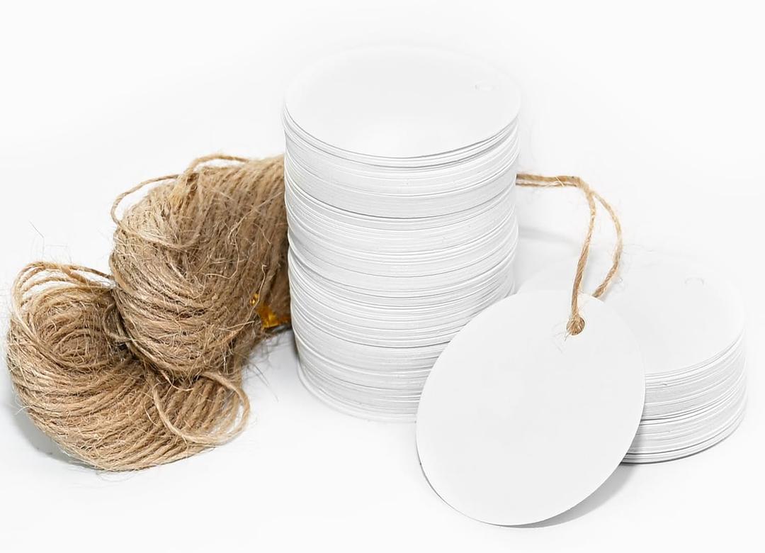 200pcs Kraft Gift Tags - Round Paper Tags for Gifts with Jute Twine, Custom Tag for Wedding Christmas Crafts, (White) 200pcs Kraft Gift Tags - Round Paper Tags for Gifts with Jute Twine, Custom Tag for Wedding Christmas Crafts, (White)