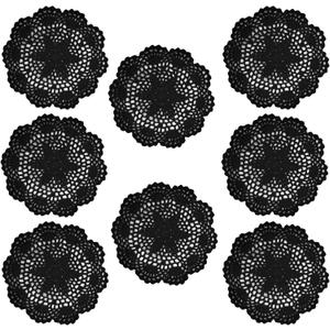Phantomon 8 Inch Doilies Crochet Round Lace Doily Handmade Placemats 100% Cotton Crocheted Coasters, Flower Design, Pack of 8 (Black)