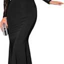 GORGLITTER Women's Lace Fishtail Bodycon Maxi Dress Elegant Classy Fall Long Sleeve Mock Neck Cocktail Patchwork Dress Black X-Large