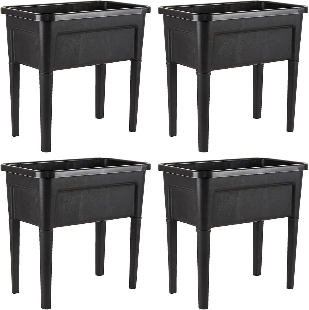 4 Pcs Plastic Raised Garden Beds with Legs16 Gallon Outdoor Elevated Garden Planter BoxPerfect for Flowers, Vegetables, and Herbs