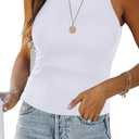 Womens Halter Tops Summer Sleeveless Shirts Sexy High Neck Fitted Tops Racer Back Tank Tops Blouses (White, S)