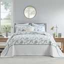 Oversized King Bedspread - 120" Lx128 W Extra Wide - 100% Cotton Lightweight Embroidery Coverlet Set - Reversible Super King Quilt - 3 Piece - Blue/White
