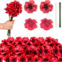 50Pcs Poppy Artificial Flowers Fake Poppies Head with Flower Branch for Veterans Day Remembrance Bouquet Memorial Day Corsages Home Kitchen Floral Wreath Garland Cake Ornaments Decoration (Red)