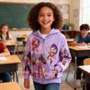 Pop Singer Costume for Girls, 3D Printed Hooded Sweatshirt, Kids Casual Novelty Hoody Long Sleeve Zipper Jacket (4T, Purple)