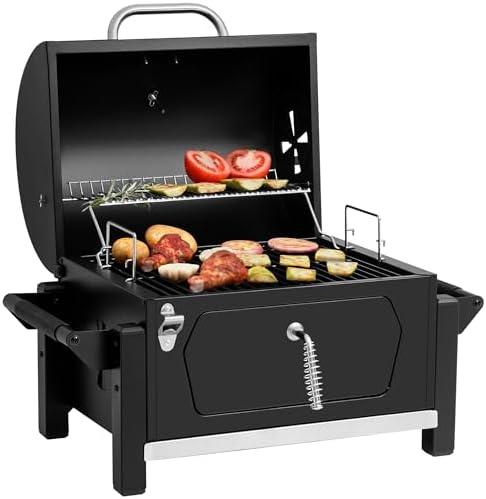 Royal Gourmet CD1519 Portable Charcoal Grill with Warming Rack, Tabletop Charcoal Grill with 303 Sq. In Cooking Area for Outdoor Camping and Picnic Grilling, Black