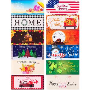 Timgle 12 Pcs Interchangeable Door Mat Seasonal Welcome Doormat Holiday's Funny Non Slip Backing Mat Decorative Front Door Mats for Halloween Christmas Thanksgiving Decor, 22 x 10 Inches