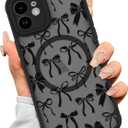 AIGOMARA Case for iPhone 11 [Compatible with MagSafe] Black Ribbon Bow Pattern Design Soft TPU Bumper Hard PC Back Anti-Fall Shockproof Protective Slim Magnetic Cover for Women Girls