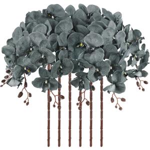 41in Artificial Orchids Fake Orchid 6PCS Velvet Silk Orchids That Look Real Long Stem Artificial Flowers for Tall Vase for Home Party Fall Halloween Dcor (Gray)
