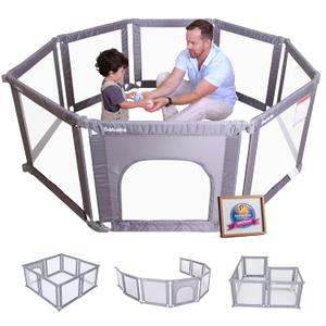 Babelio Foldable Playpen for Babies and Toddlers- Adjustable Shape & Area, Playpen with Zipper Gate, Portable Baby Fence for Indoor & Outdoor, Multi-Functional Baby Play Yard (62*62*27in)