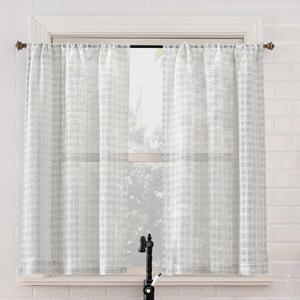 No. 918 Tayen 2-Pack Slub Windowpane Semi-Sheer Rod Pocket Kitchen Curtain Tier Pair, Silver, 54" W x 36" L (2 Panels)