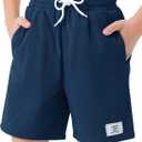 Haloumoning Boys Corduroy Shorts Kids Casual Elastic Waist Drawstring Summer Shorts with Pockets (9-10 Years, Navy Blue)