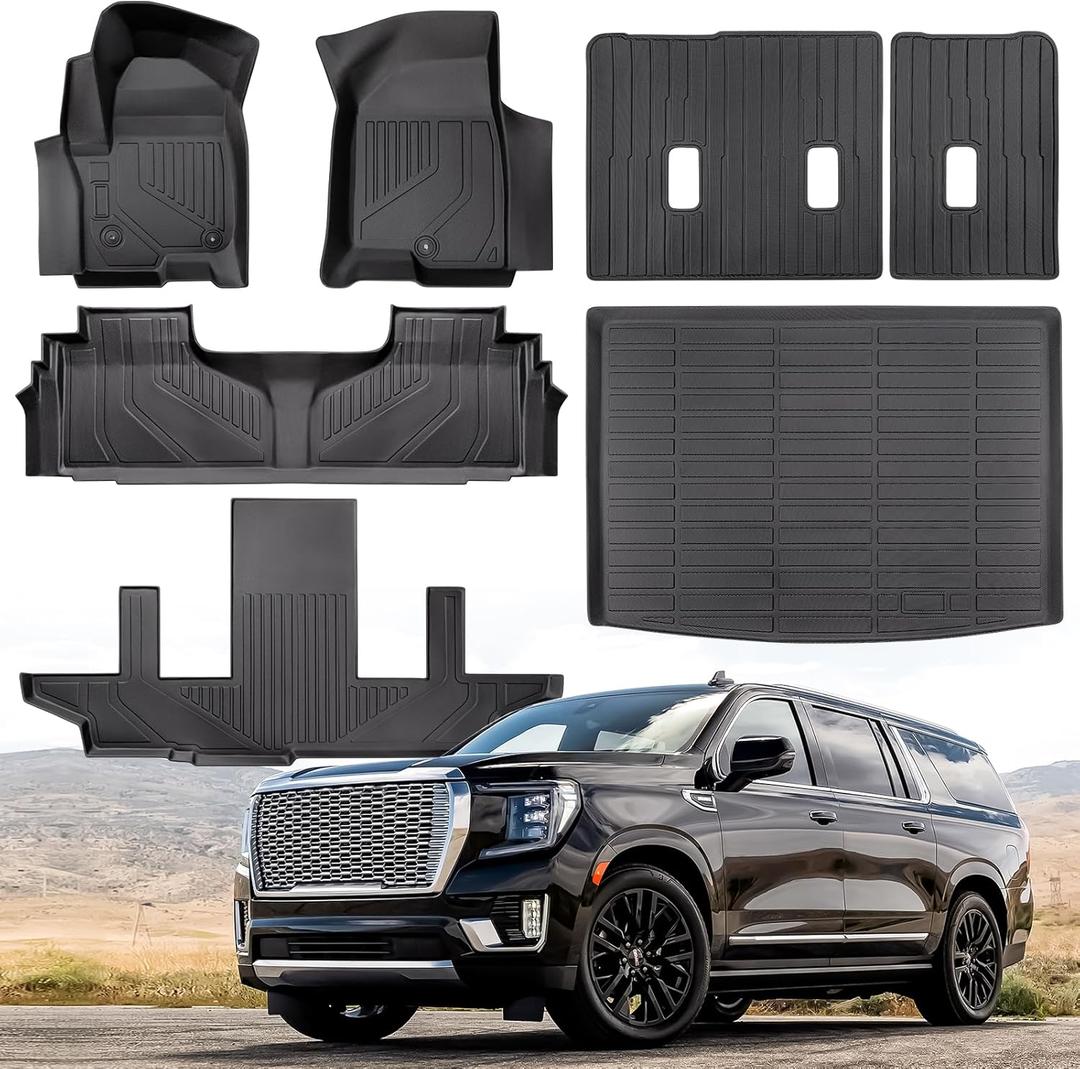 Car Floor Mat for Suburban Yukon XL: TPE Rubber Front Rear Backrest Cargo Liner - All Weather Interior Accessories for Chevy Suburban for GMC Yukon XL Bucket Seat 2021 2022 2023 2024 2025