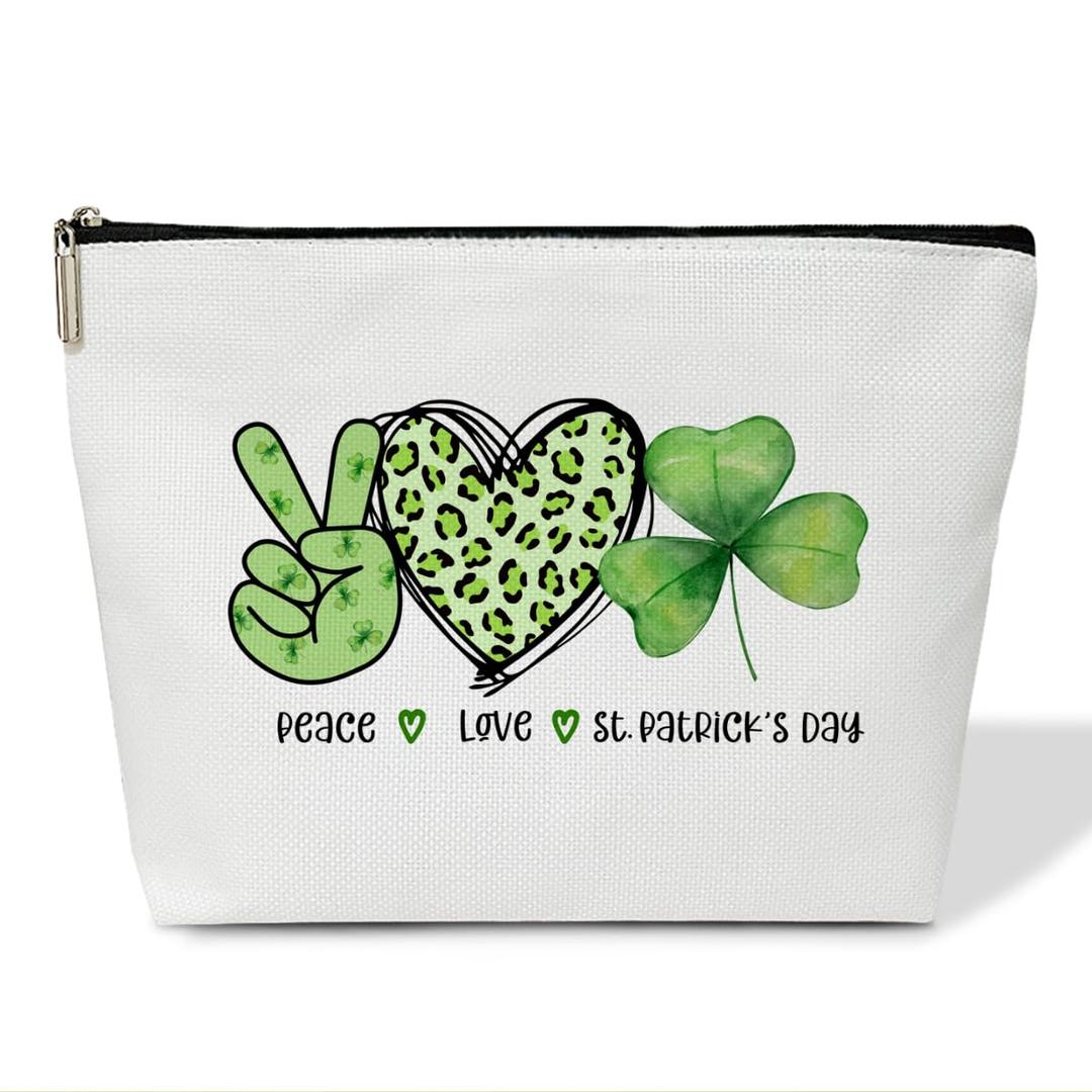 Peace Love St Patrick's Day Cosmetic Pouch with Zipper Irish Blessing Shamrock Make up Bags Saint Patricks Party Favors Small Travel Organizer for St Patricks Day Gifts for Women Friends YT0072