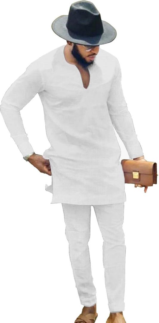 African Men‘s Clothing Fashion Suit Two Pieces Set Dashiki Outfit Top Pant Tracksuit, Medium