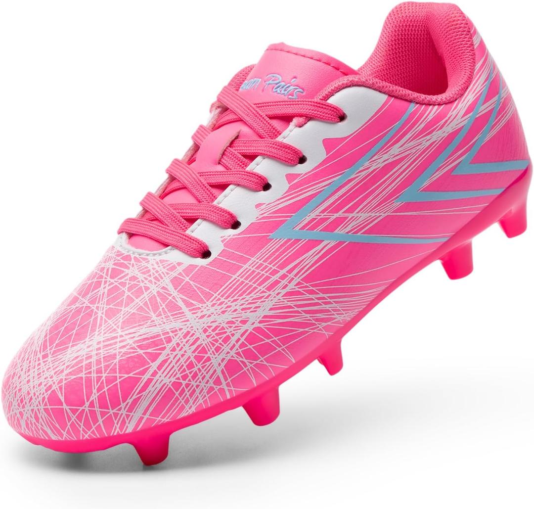 DREAM PAIRS Boys Girls Soccer Cleats Kids Youth Firm Ground Football Shoes for Little/ Big Kid, Size 12 Little Kid, Hot Pink