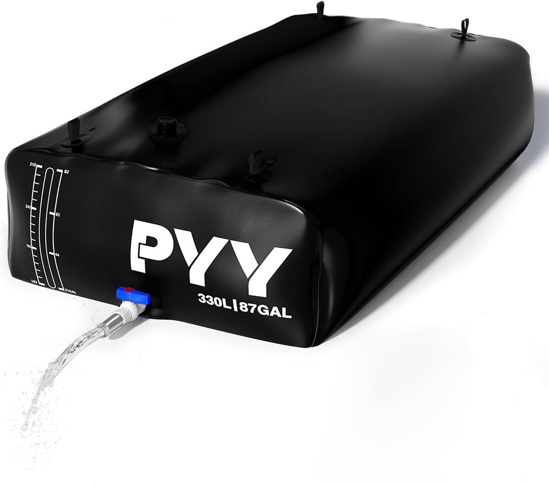 PYY Portable 87 Gallon Water Bladder - Truck Bed & Carrier Cart Water Bob Bathtub Emergency Water Bladders for Outdoor RV & Car Camping Water Bladder Tank with Spigots and Overflow Kit-Black 330L