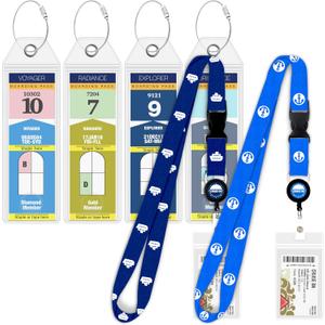Cruise On Royal Caribbean Luggage Tag Holders (4 Pack) & Lanyards (2 Pack) – Large, Clear, Waterproof Cruise Essentials 2026-2027 – Secure Ship Tags & Cards (Royal & Navy Blue)