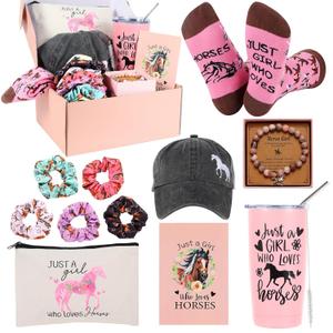 Horse Lover Gifts for Women Horse Stuff Cool Gifts Include Tumbler Mug Makeup Bag Baseball Hat Bracelet Hair Band Socks Card for Birthday Christmas