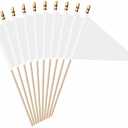 LUSEOAN 20 Pack White Mini Pennant Wood Stick Sublimation Flag Set - 5x8 Inch Solid Color Blank Hand Held Small Miniature Triangle Plain Flags for DIY Graffiti,School,Kids Birthday,Grand Opening