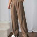 Womens High Waisted Wide Leg Pants Pleated Tailored Trousers with Pockets Business Casual Dress Pants Brown M