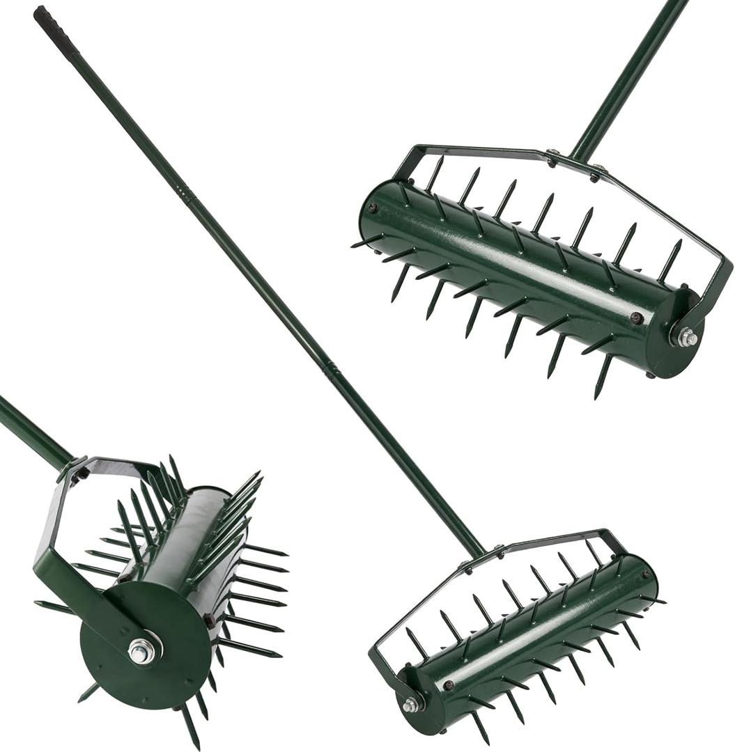 21" Rolling Lawn Aerator, Heavy-Duty Manual Aerator Tool with 2.2" Pre-Welded Penetrator Spikes and 50" Handle for Lawn Care, Grass Aeration for Patio, Garden, Yard, Cropland to Loose Soil