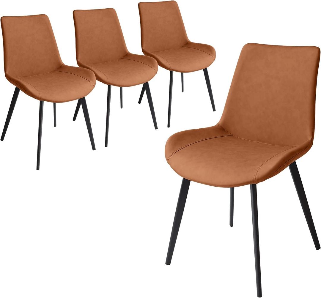 Dining Chairs Set of 4, Modern Kitchen & Dining Room Chairs, Upholstered Faux Leather Cushion Seat and Sturdy Metal Legs (4 Brown Chairs) (4 Charis Brown)