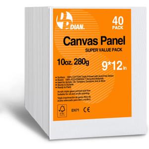 Canvas Boards for Painting 9x12 Inch, 40-Pack Bulk Canvas Value Pack - Art Supplies Blank Paint Canvas Panels for Acrylic, Oil, Watercolor, Tempera, Gouache