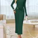 ZESICA Women's 2026 Spring Long Sleeve Bodycon Dress Mock Neck Wedding Guest Cocktail Party Long Midi Dresses (Green, M)