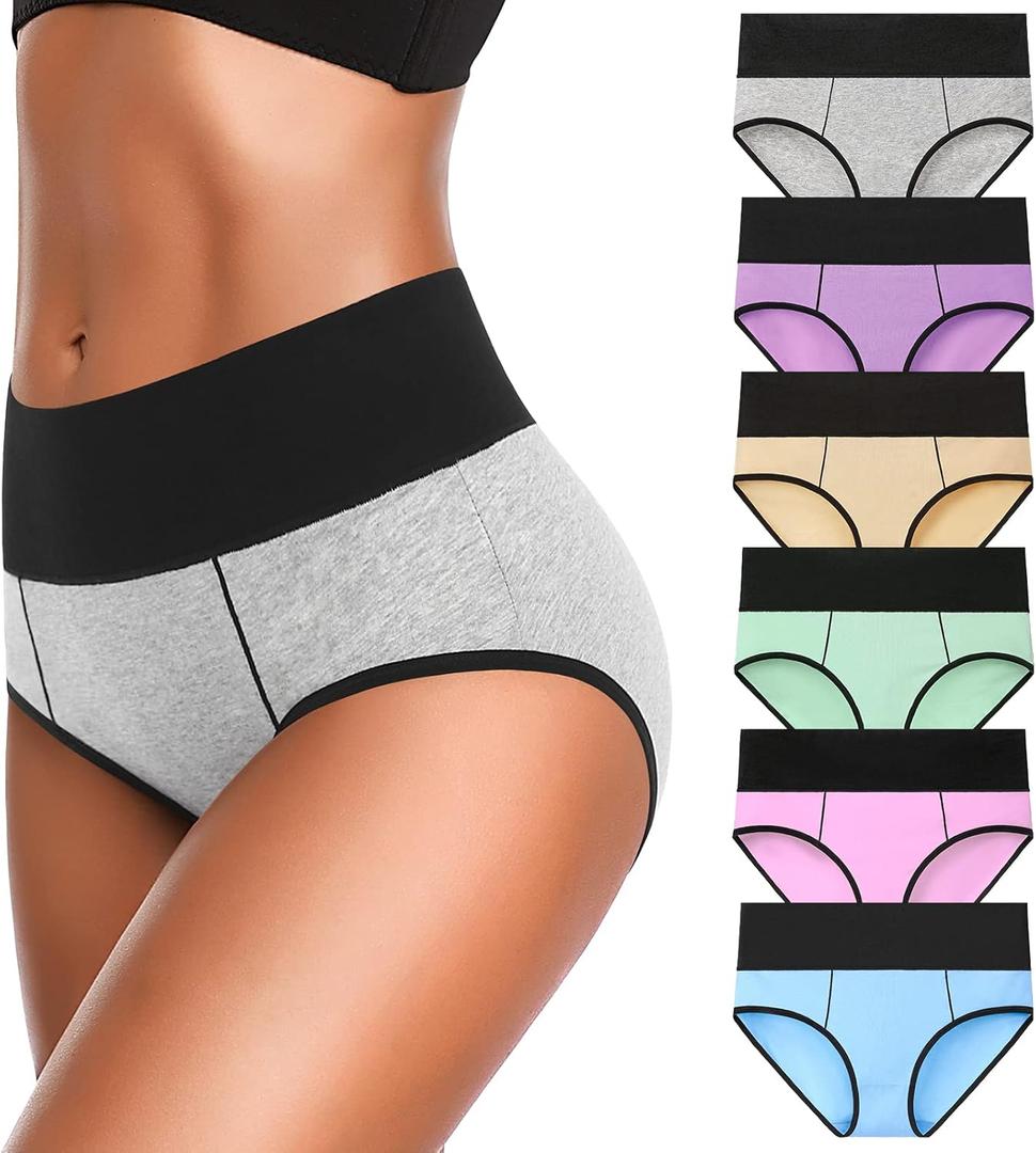 Eiggam Underwear for Women Cotton High Waist Panties Full Coverage Briefs Soft Stretch Ladies Breathable Panties-Multi Pack (XX-Large, Pack of 6)