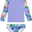 Kanu Surf Girls' Long Sleeve Rashguard UPF 50 Two Piece Swim Set (8, Kiana Purple)