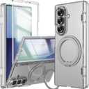 For Samsung Galaxy Z Fold 7 Case with Ring Holder Stand, Z Fold7 Magnetic Case Compatible Magsafe Accessories Screen Protector Hinge Cover Full-Body Slim Phone Case for Z Fold 7 Clear