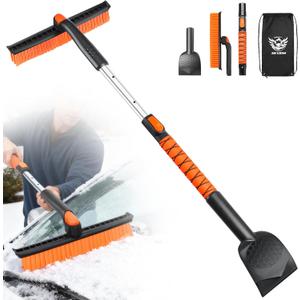 45.7" Extendable Snow Brush and Larger Ice Scrapers for Car Windshield, Scratch-Free Snow Brush with 360 Pivoting Head & Non-Slip Foam Grip, Ice Removal Tool for Car, SUV, Trucks
