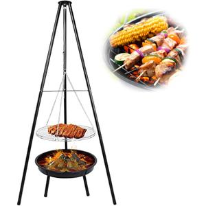 Campfire Tripod For Cooking,Dutch Oven Tripod Cooking Stand for BBQ Camping Tripod Cooker Heavy Duty Alloy Steel Charcoal Campfire Grill Stand Lantern Tripod Hanger for Outdoor Barbecue