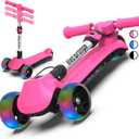 Balance Electric Scooter for Kids Ages 2-9, 2025 Upgraded, Long Range, Friendly Thumb Throttle, Solid Wide Light Up Deck & Wheels, Adjustable Height, 5Mph Safe Limit, 60min Riding, Foldable (Pink)